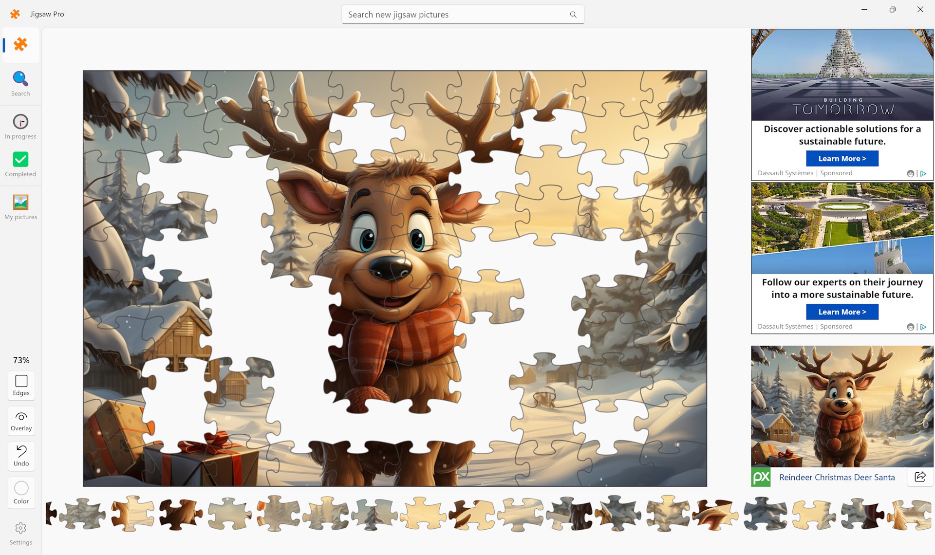 Play a classic Jigsaw puzzles or try the new Magnetic Rectangles puzzles.