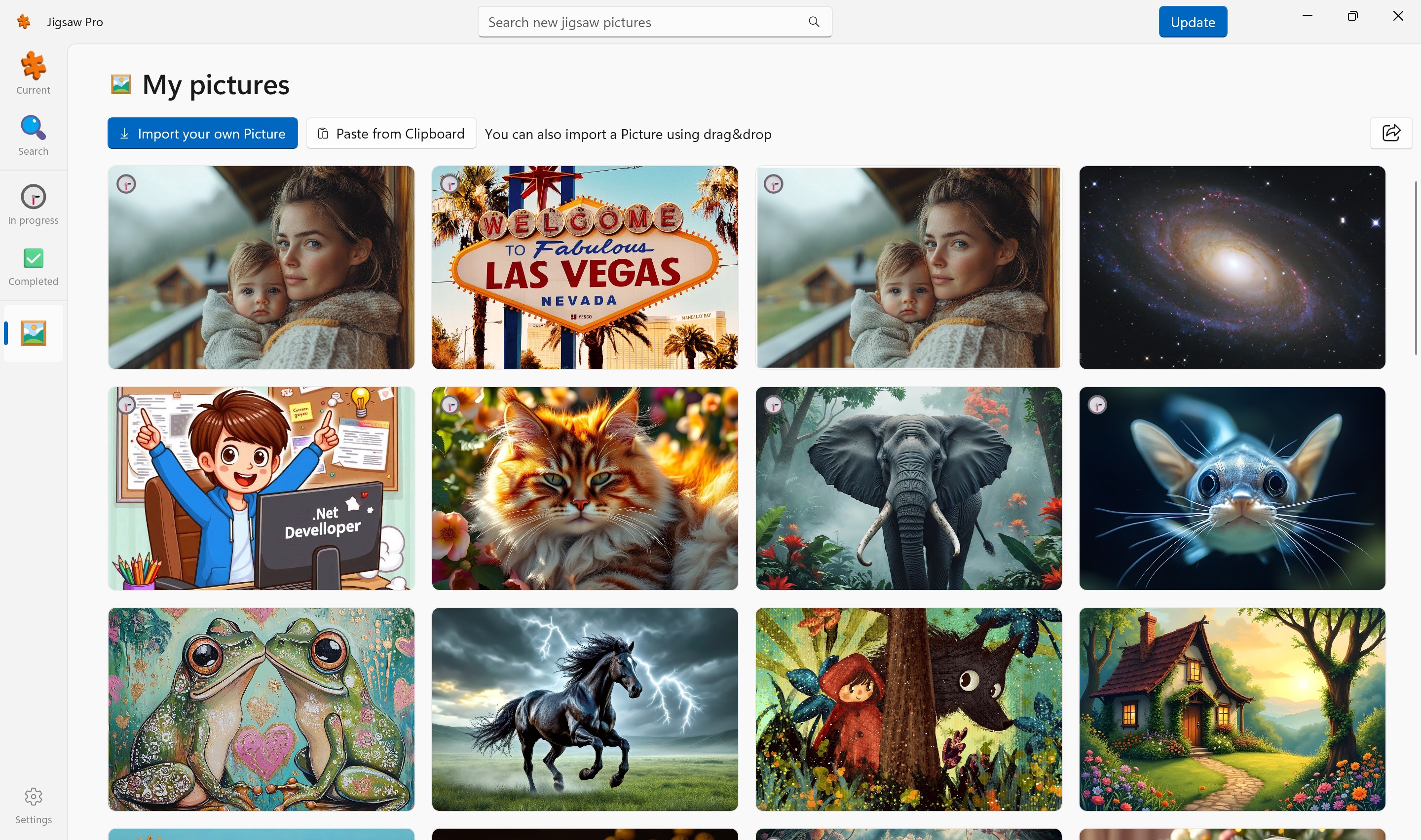 Import your own photos. Use file picker, Paste or Drop the photo.