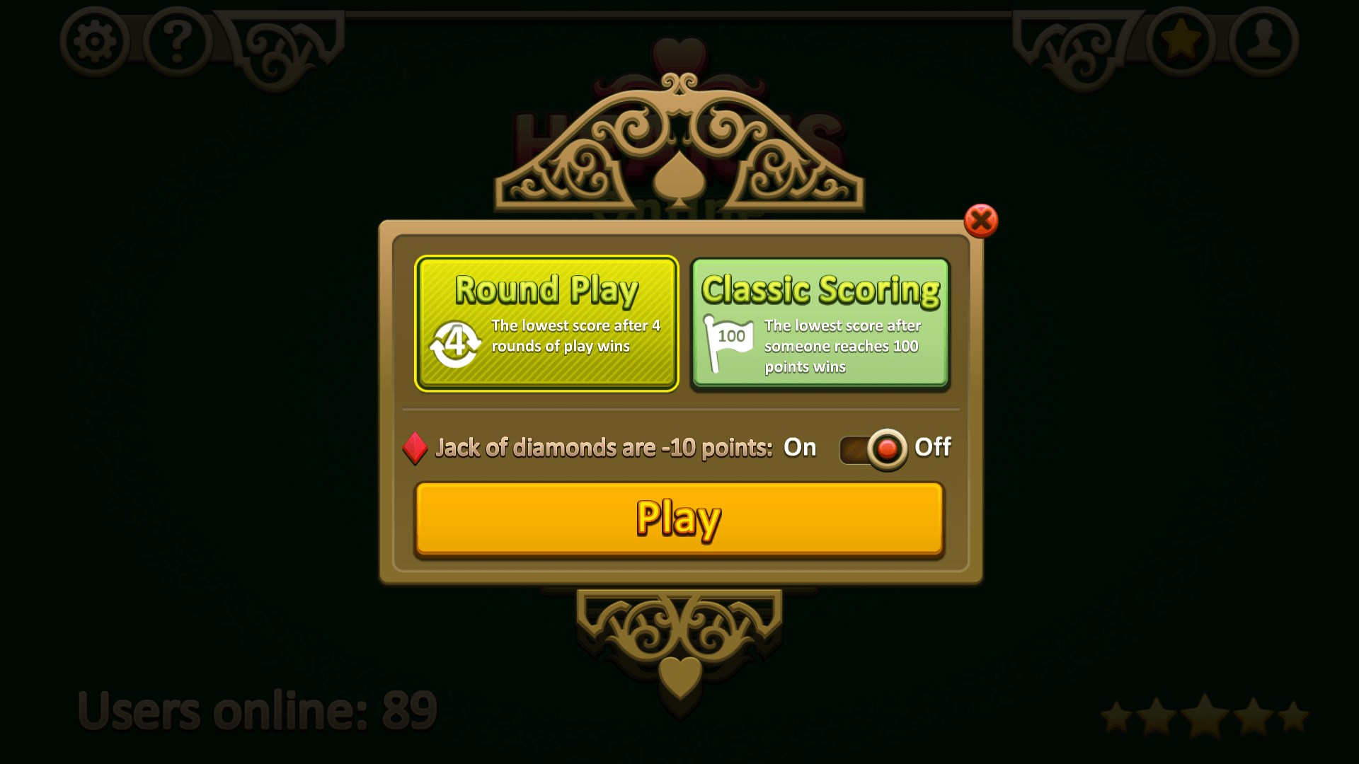 Multiple scoring modes and rule sets to choose from