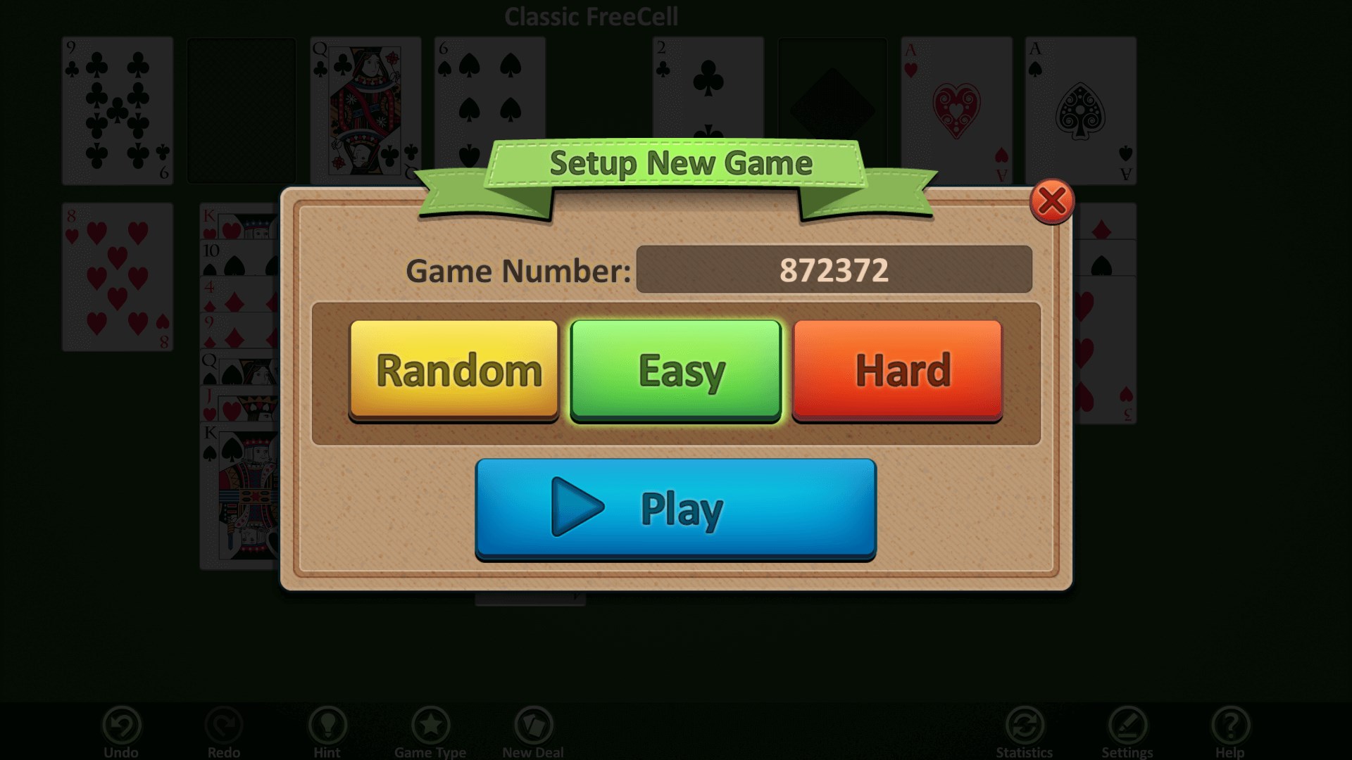 Easy, hard, and random deals - even enter in custom deal numbers!