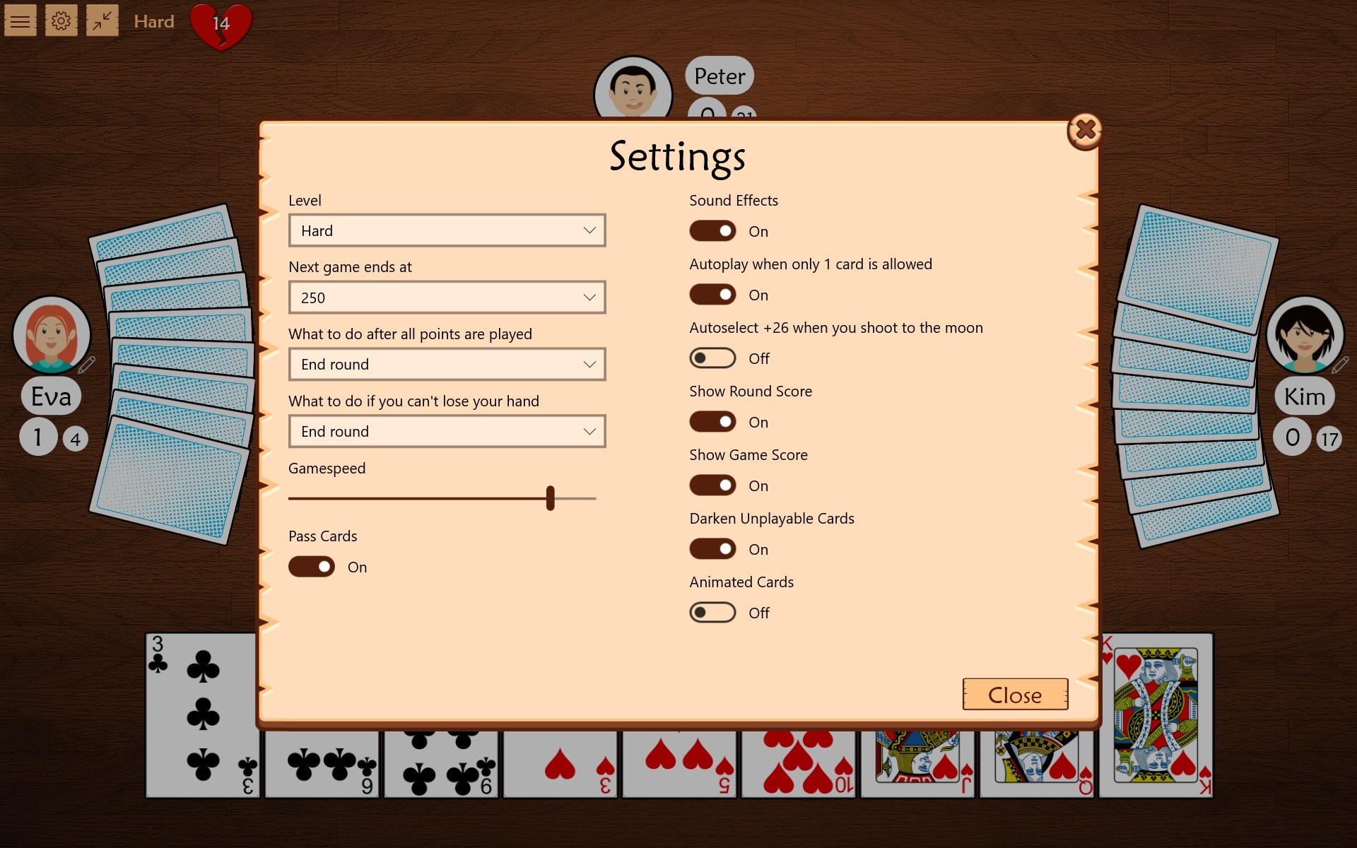 Adjust game rules, scoring, speed, and visual options in the Settings menu