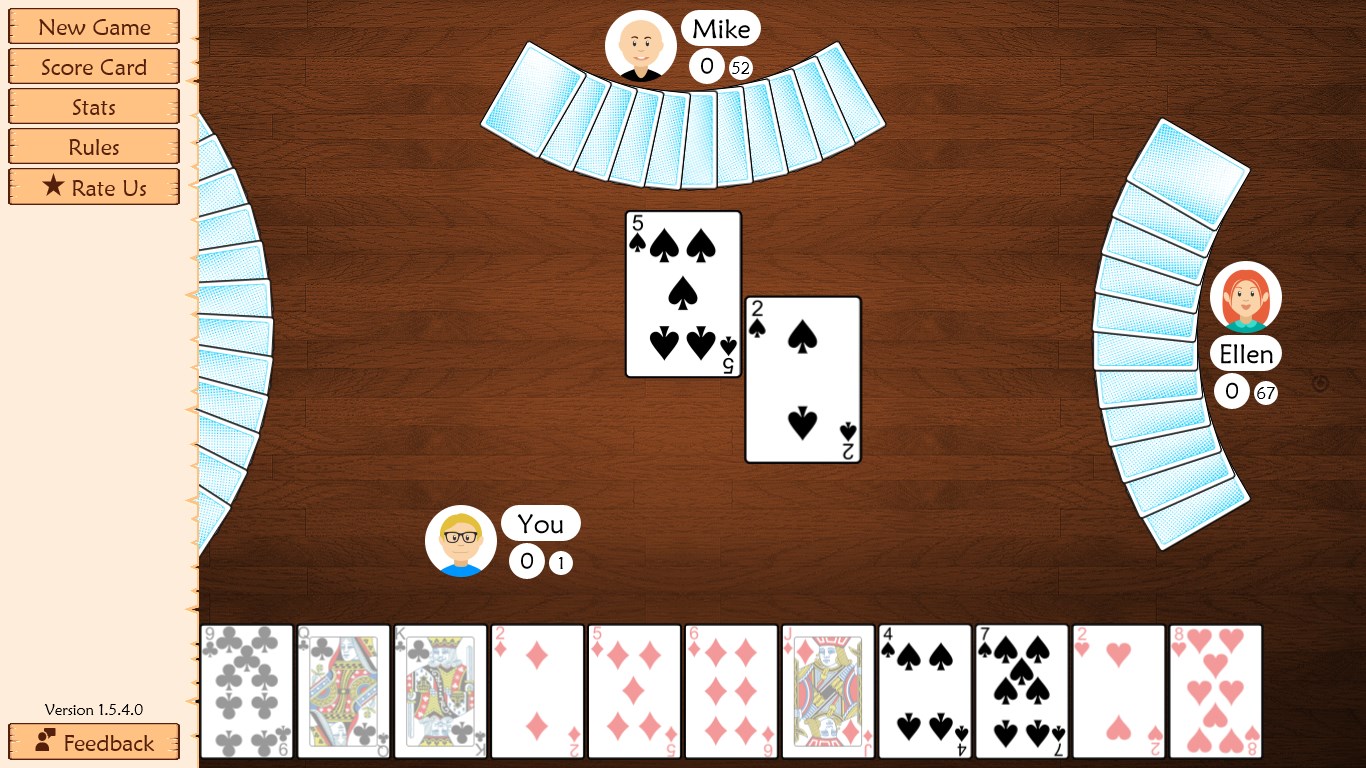 The main menu gives quick access to everything: check your scorecard, start a new game, view stats or read the rules