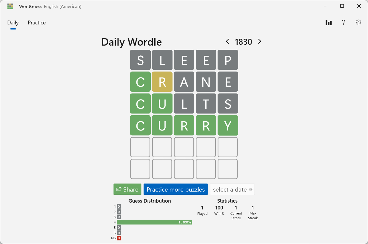 Completed Daily Wordle