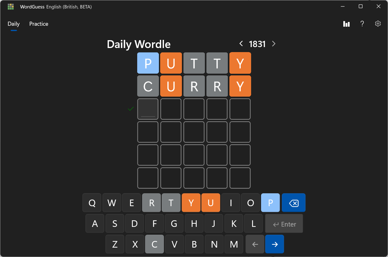 Dark theme with Color blind mode turned on and an AZERTY keyboard layout