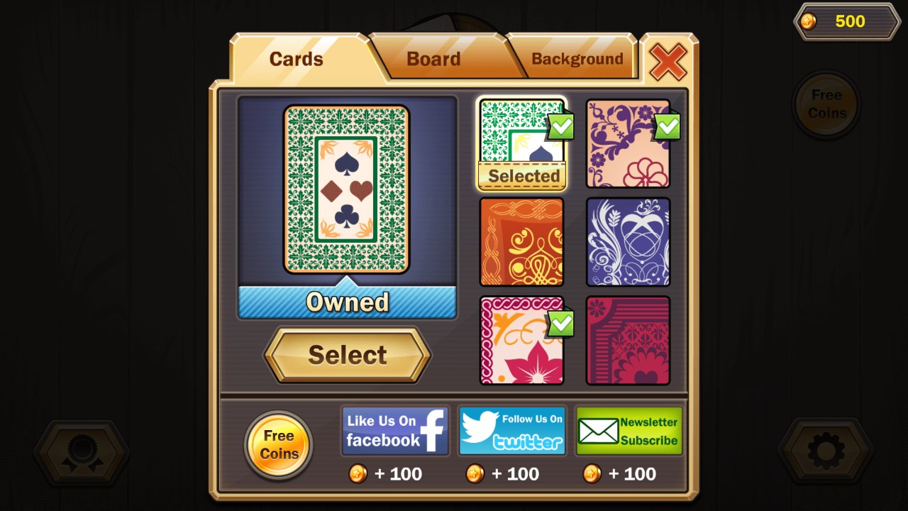 Custom game themes and card backs.