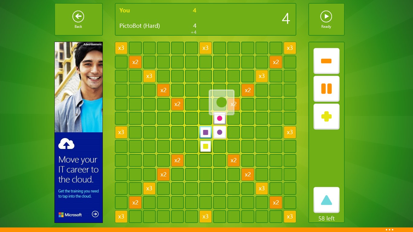 This screenshot shows a tile being dragged from the tray on the right to a cell on the board.