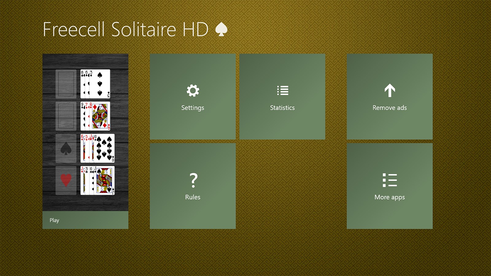 The home screen of the game