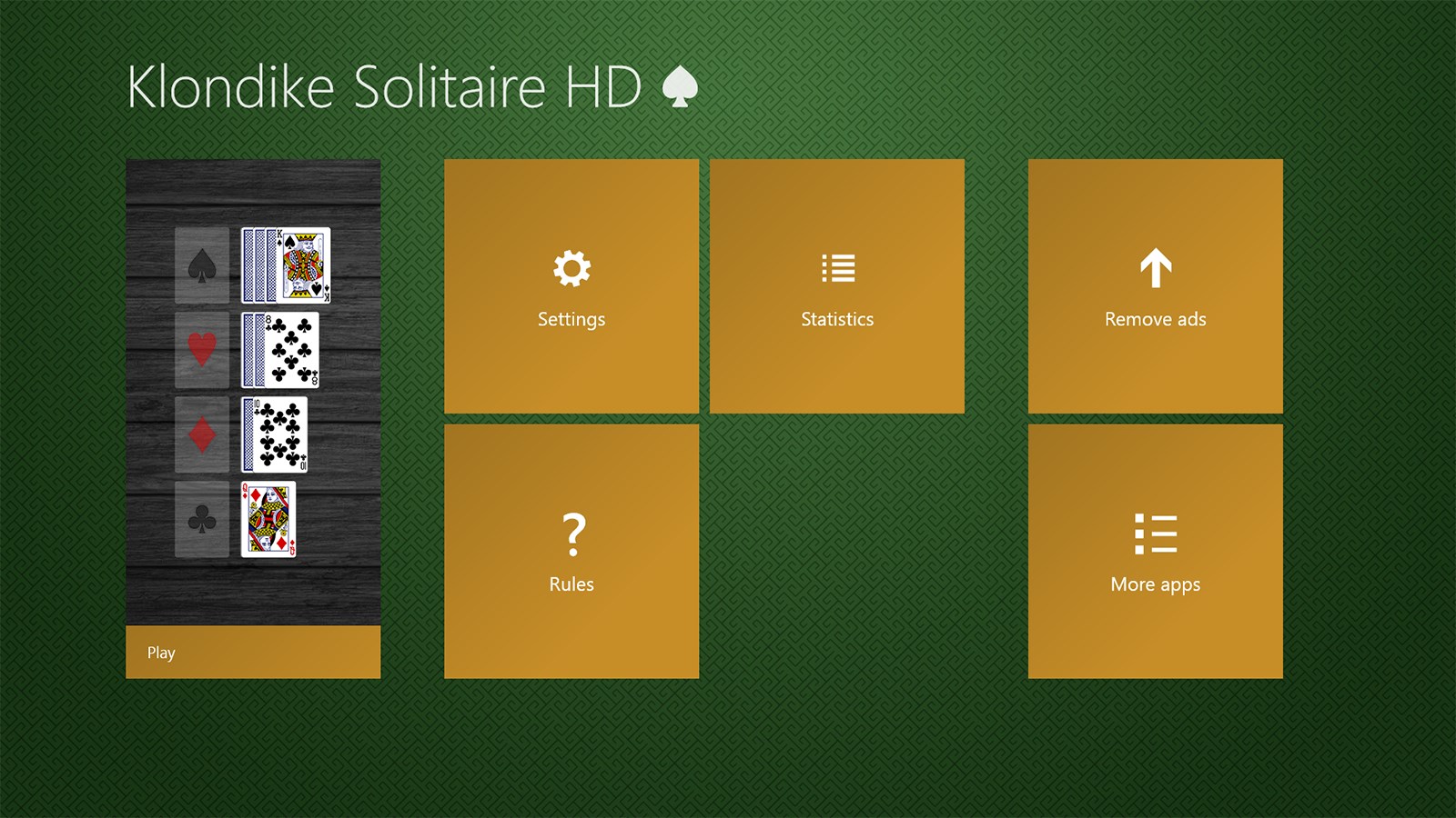 The home screen of the game