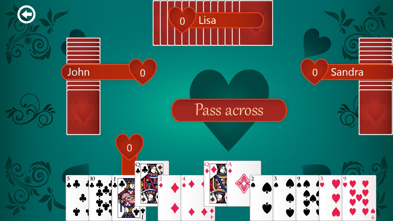 Select three cards to pass each round.