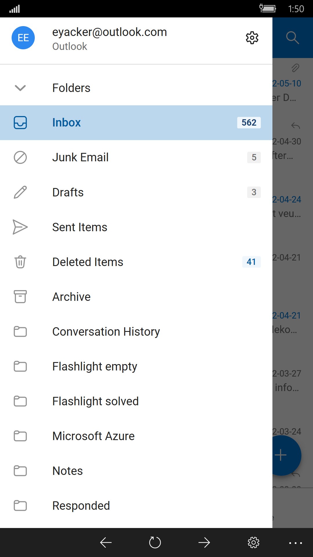 Outlook menu